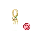 925 Silber vergoldete Creolen mit Regenbogen-Edelsteinen und einem goldenen Elefanten - Elefant / Gold