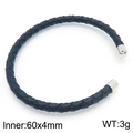Minimalistisches schwarzes geflochtenes Lederarmband mit silbernen Edelstahlkappen - Schwarzes Lederband Silbernes Metallende (KB183582-KLHQ)