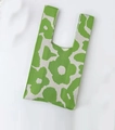 Green and cream knit tote bag with floral pattern and hand-knitted texture for summer - Green Floral
