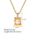 Golden stainless steel rope chain necklace with a wave-edged white pearl pendant - JDN21352-Gold Rope Chain Wave Pearl