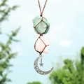 Pendentif de voiture bohème fait main avec améthyste, quartz rose et croissant de lune - Corde Marron + Aventurine + Quartz Rose