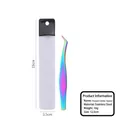 Rainbow stainless steel curved eyelash tweezers with storage case for lash extension - Rainbow Gold Feather Tweezers (With Bag)