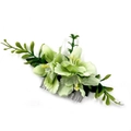 Green and white bridal floral hair comb with lily flowers and leaves on silver clip - FS36-7 Green