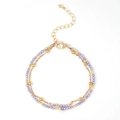 Bohemian double-layered bracelet with faceted purple natural stones and gold beads - Purple (B-B24071910B)