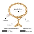 18k gold plated stainless steel bracelet with white pearl and whale tail charm for women - Gold JDBW2403023