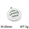 Silver zodiac pendant with hollow water pattern and clear rhinestones, 20mm width - Aquarius(KLJ3542-Z)