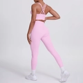 Ensemble fitness rose avec legging yoga taille haute et soutien-gorge de sport dos croisé - S / Haut Et Bas / Rose Sakura