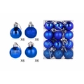 Macro detail of 24 blue Christmas ball ornaments in shiny, matte, and glitter finishes - Royal Blue