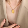 Elegant gold square bar necklace with letter E pendant for women in titanium steel - Letter E Style (P1506-E)