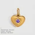 14K goud vergulde roestvrijstalen hart hanger met paarse steen voor februari, 10x12mm - Februari Violet / Goud