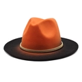 Fedora hat with orange to black gradient wool felt and a gold metal decorative band - M (56-58cm) / Orange Yellow & Black