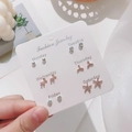 6-pair pearl heart stud earring set with gold and silver finishes on a fashion card - Deer and Starfish Style (E0114-1)