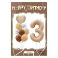 Set palloncini numero 3 caramello con cuori crema e palloncini in lattice marrone - FG53 Serie Morandi Numero 3 + Cuore