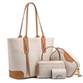 Schickes cremefarbenes und braunes geprägtes Shopper-Taschenset für Damen - Gebrochenes Weiß