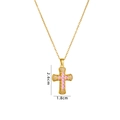Cross necklace pendant in gold finish with square pink gemstone and white crystals - Gold Pink & White Zircon Cross (A767)