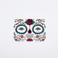 Halloween Day of the Dead face tattoo stickers with pink roses and blue floral patterns - Style FL-005 (Single Sheet)