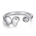 925 silver butterfly ring with cubic zirconia and adjustable band on white background - TL-303