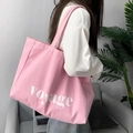 Pink canvas voyage tote bag detail showing large capacity and comfortable shoulder straps - Large Capacity Letter Style / Voyage Sakura Pink