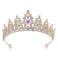 Elegant gold bridal crown with AB colorful rhinestones for wedding hairstyles - Gold Base - All AB Rhinestone