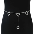 Silver crystal waist chain with geometric diamond pendants for women on black model - Silver Rhombus