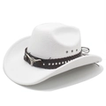 Close-up of white western felt cowboy hat with silver bull head and studded leather band - M (56-58cm) / White