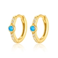 Orecchini huggie dorati in argento 925 con opale blu e zirconi brillanti incastonati - Orecchini di opale / Opale Blu - Oro
