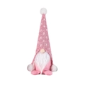 Gnome de Noël rose en peluche avec bonnet tricoté à pois et longue barbe blanche - Rose
