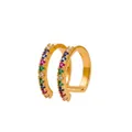 Double-layered golden ear cuff with sparkling white zircons in a minimalist geometric design - Gold (01KC1773)