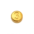 18K gold plated stainless steel bead with engraved number 3 for DIY jewelry - Number 3 (SP459G-3)