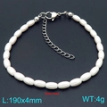 Bracciale in stile francese con perle di vetro ovali bianche e chiusura in acciaio - Acciaio 4mm