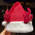 Plush Christmas hat with reindeer antlers, white stars, and Merry Christmas pendant - Red Ears Antler Christmas Hat