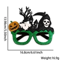 Green glitter Halloween glasses with pumpkin ghost and castle motifs, 16.8cm wide - Grim Reaper Haunted House
