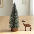 Mini 35cm flocked Christmas tree with snow effect and deer figurine on wood base - 35cm Flocked Christmas Tree