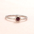 Minimalist silver stainless steel ring with a round pink bezel-set birthstone - US Size 7 / Steel-Pink (Feb)