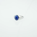 Vintage men's titanium steel signet ring with oval blue turquoise stone in silver finish - Lapis Lazuli Blue