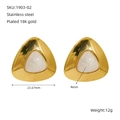 Polished 18k gold plated stainless steel triangle earrings with white resin inlay - White Triangle Style(1903-01)
