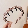 Bruin en wit geweven hoofdband met kleine haarclips voor gelaagde kapselstyling - Multi-klauw Clip Geweven Hoofdband / Bruin