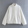 Loose white fleece jacket with stand collar and front pockets in a street Y2K style - S / Ivory