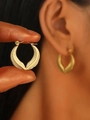 Golden stainless steel hoop earrings with delicate leaf texture for elegant style - 18K Gold Feather (0462)