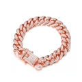 Rose gold iced out Cuban link bracelet with sparkling rhinestones and box clasp - Rose Gold (Bracelet 20cm)