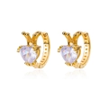 18K gold plated crown heart hoop earrings with sparkling heart-cut zircon stones - Gold Crown Heart Hoop Earrings