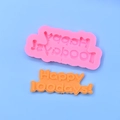 Detail of pink silicone mold with Happy 100days! lettering for baby cake decoration - Happy 100 Days