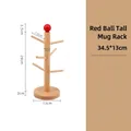 Solid wood stand with red top ornament for keys and watches, 34.5cm height - Tall Red Ball Style