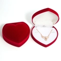 Red velvet heart jewelry box showing open and closed views with a gold wing necklace - White / 8*9 Heart Pendant Box / Red