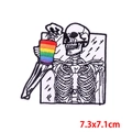 Macro view of punk skull embroidery patch with rainbow cup details, 7.3x7.1cm size - Skull Drinking Rainbow Water