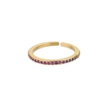 Adjustable gold plated open ring featuring a row of vibrant magenta zircon gemstones - Adjustable Open / Magenta Zirconia