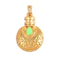 Exotic copper Hamsa hand charm with green teardrop stone and white zirconia in rose gold - Green Gem Bottle (L488854-Green)
