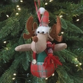 Plush Christmas reindeer ornament with red and green plaid patterns for festive tree decor - Red Scarf Reindeer