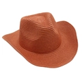 Detailed weave texture of the brick red straw cowboy sun hat with curved brim design - Caramel color