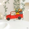 Red wooden Christmas truck pendant with brown bear and green tree, 9x14cm size - Bear Wooden Car